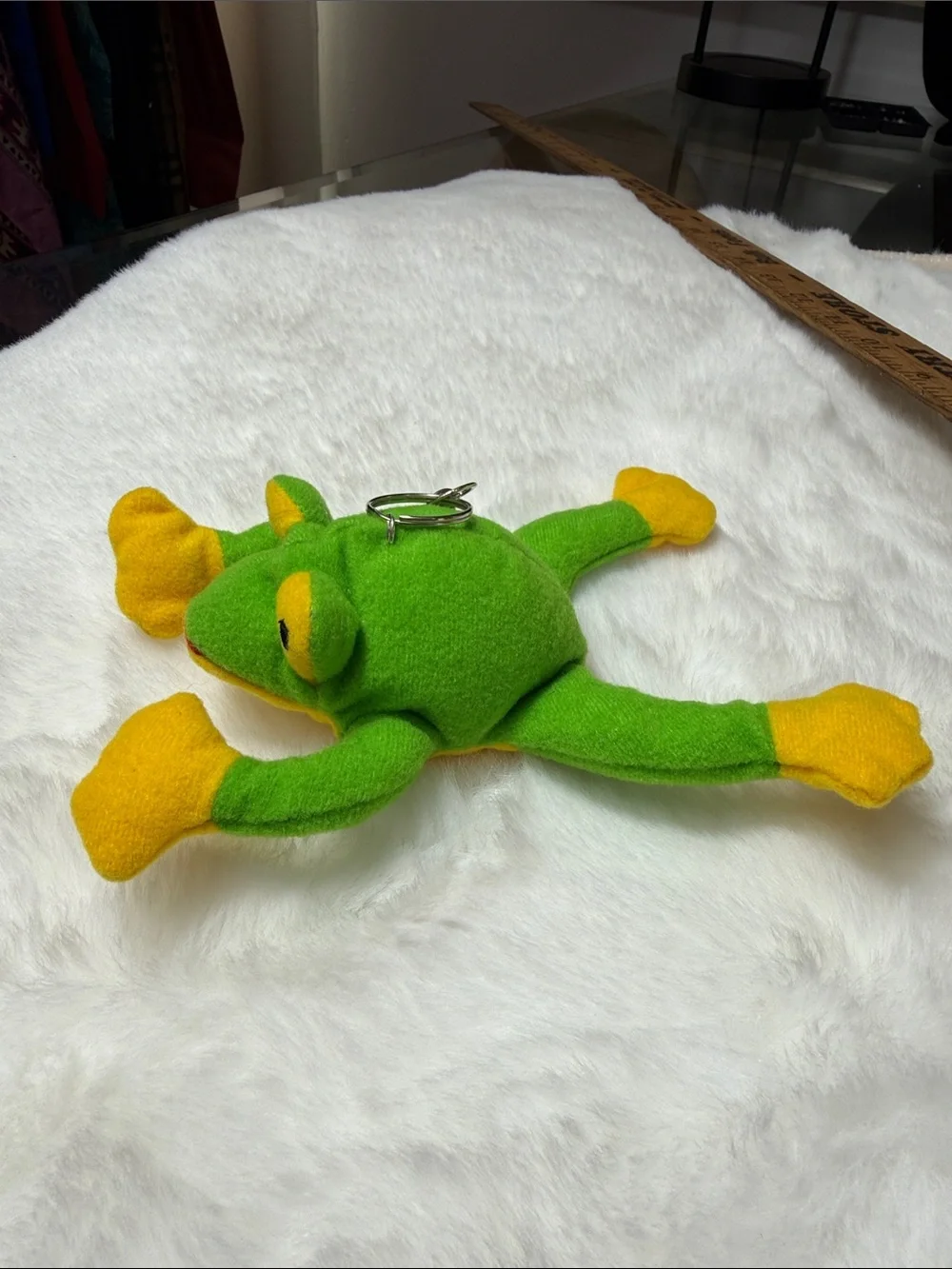 Green & Yellow Plush Frog Keychain  clip Accessory
